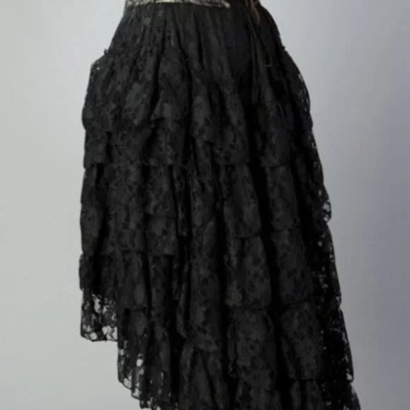 BURLESKA AMELIA SHEER BLACK FLORAL LACE HI LOW GOTHIC SKIRT UK XL / XXL WEDDING